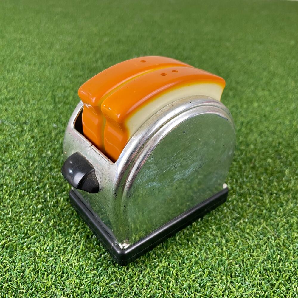 Vintage Retro Ceramic and Chrome-Plated Toaster Salt and Pepper Shaker Set